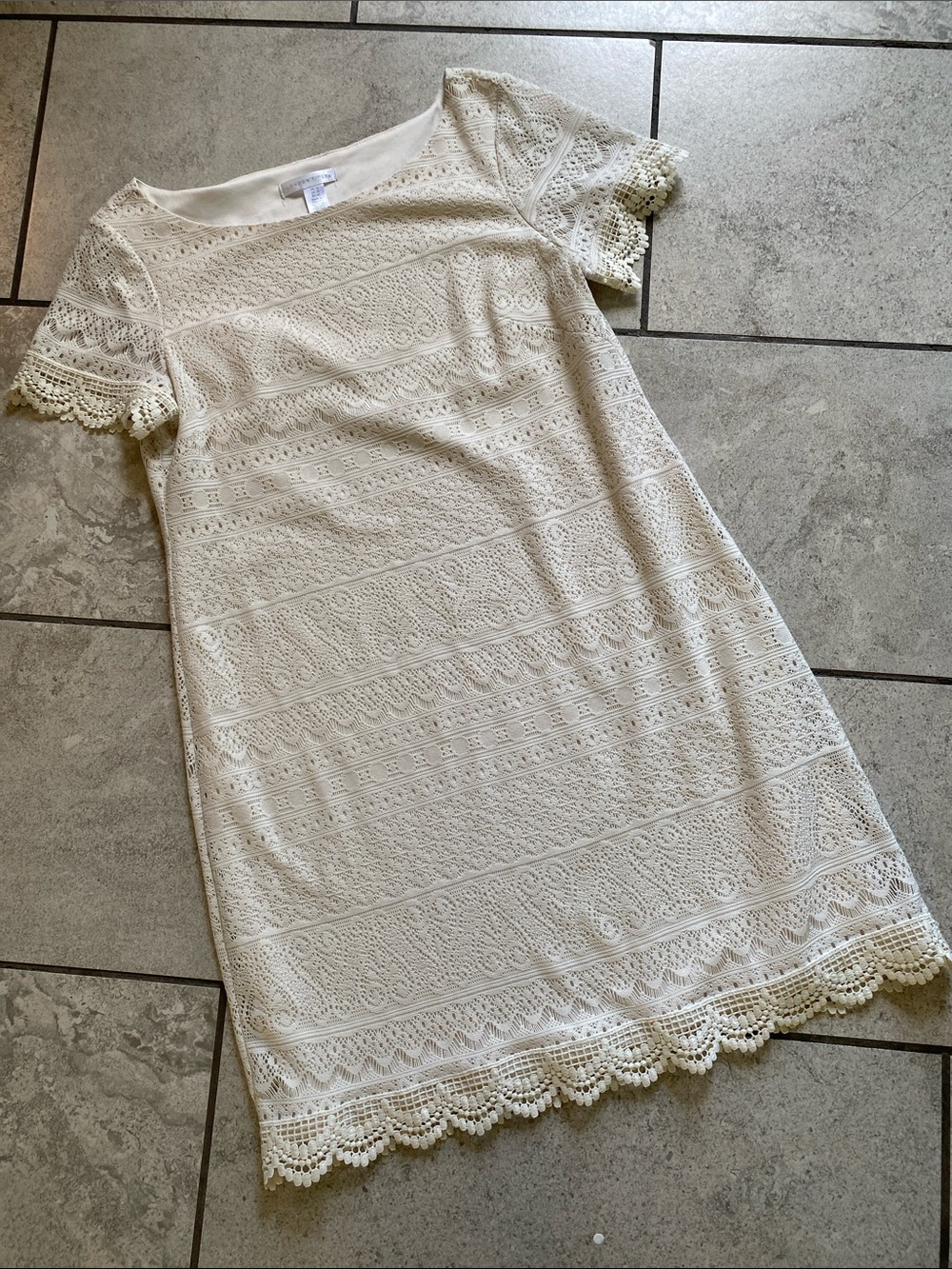 London Times Cream Crochet Lace Dress
